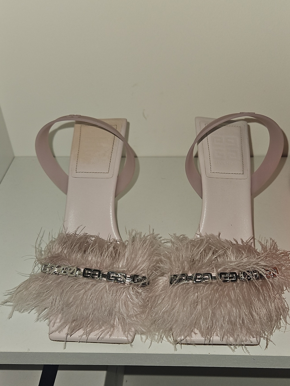 Givenchy Pink Feather Chain Slingback Heels